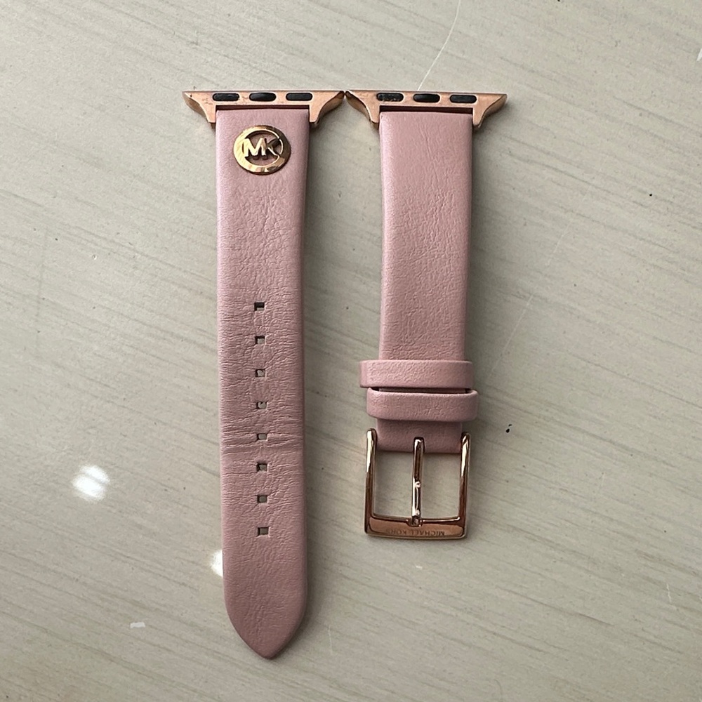 Michael Kors Blush Pink Leather Apple Watch Strap with Rose Gold Accents
